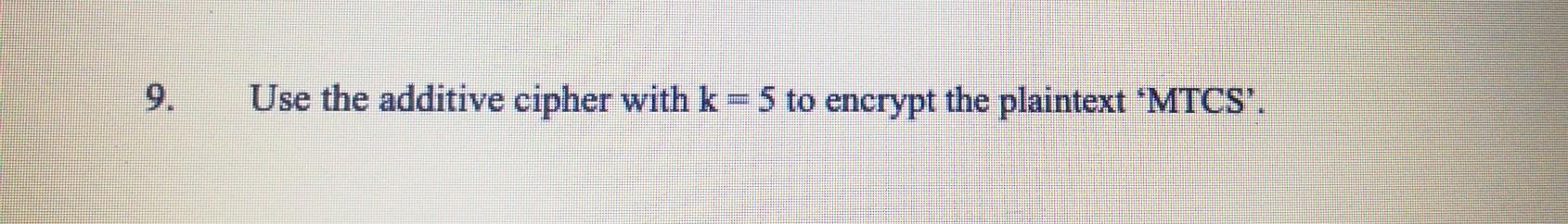 Solved Use the additive cipher with k = 5 to encrypt the | Chegg.com