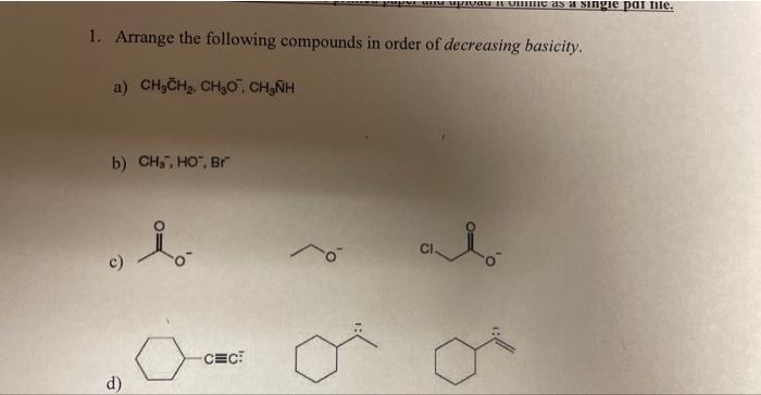 Solved 1. Arrange the following compounds in order of | Chegg.com