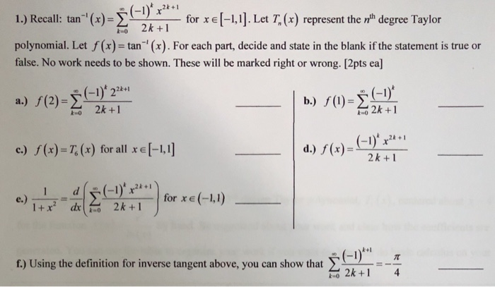 Solved 1 Recall Tan X E 1 10 For X 1 Chegg Com