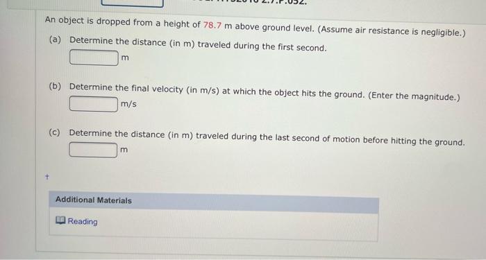 Solved An Object Is Dropped From A Height Of 78.7 M Above | Chegg.com