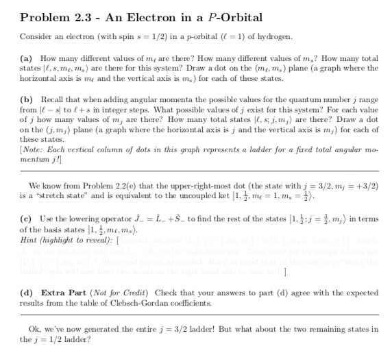 Solved Problem 2.3 - An Electron in a P-Orbital Consider an | Chegg.com