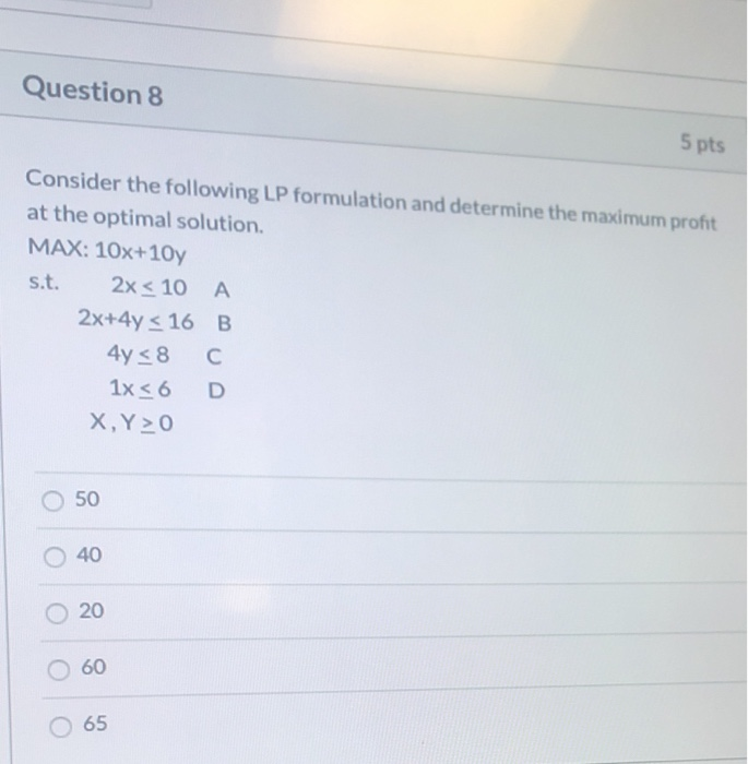 Solved Question 8 5 Pts Consider The Following LP | Chegg.com