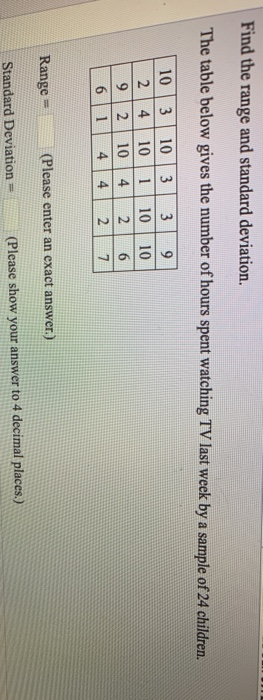 Solved Find the range and standard deviation. The table | Chegg.com