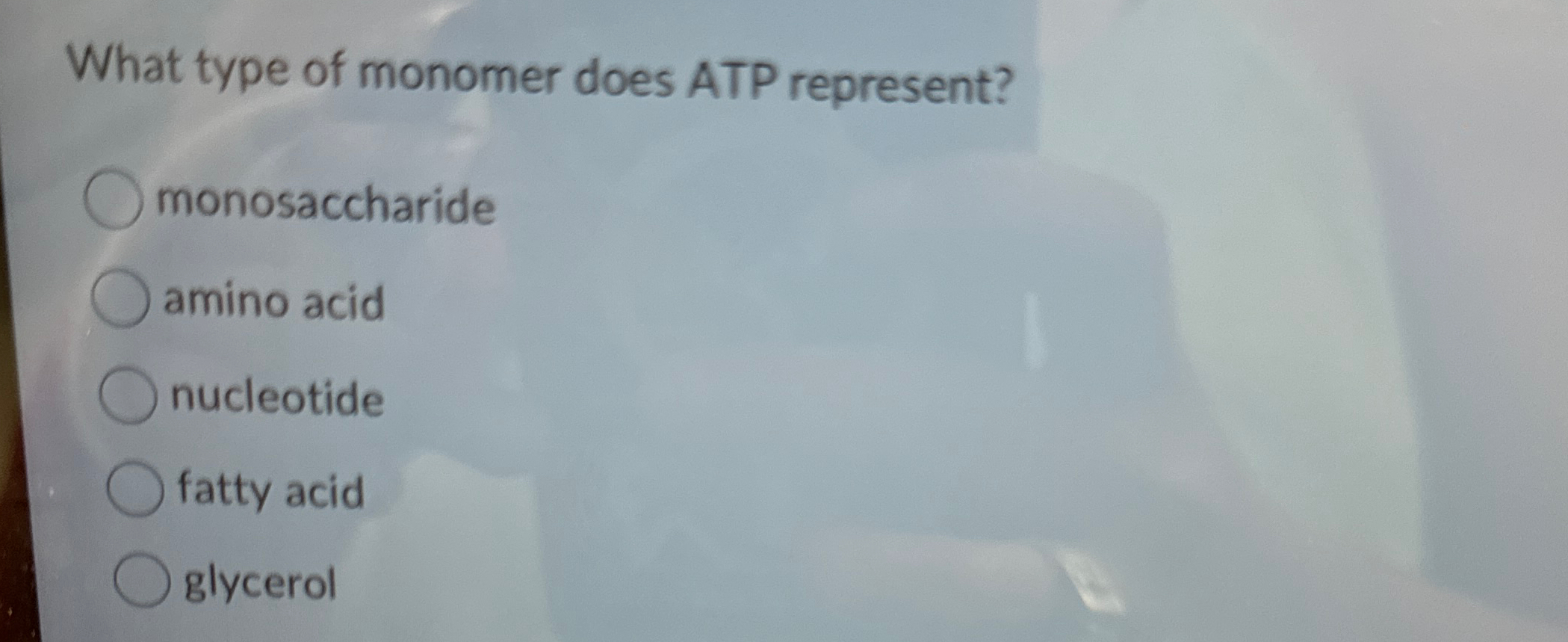 Solved What type of monomer does ATP | Chegg.com