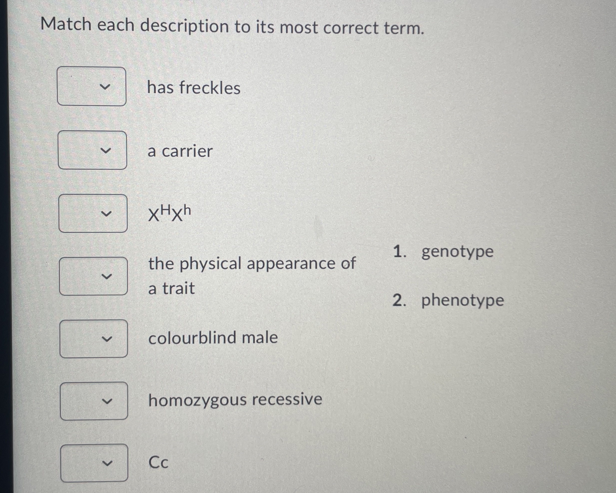 Solved Match each description to its most correct term. | Chegg.com