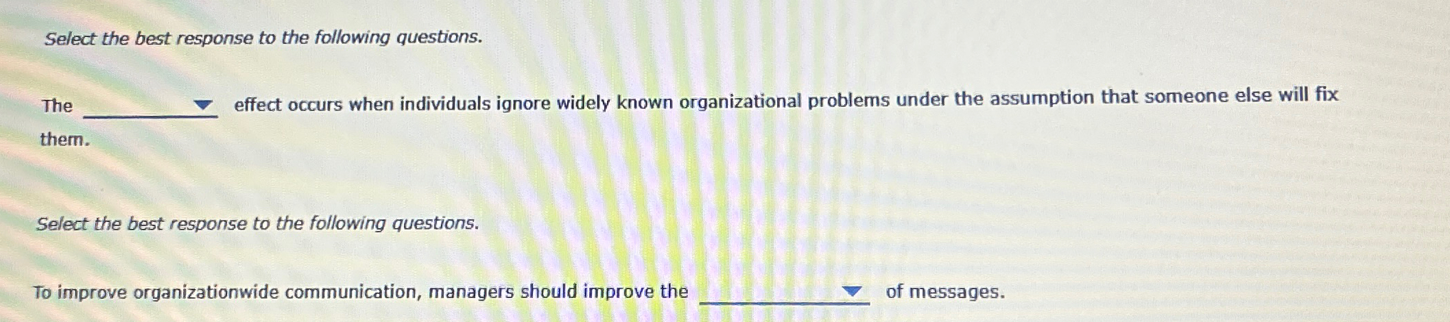 Solved Select the best response to the following | Chegg.com