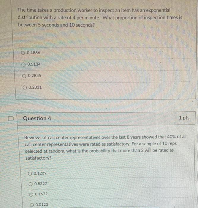 Solved The time takes a production worker to inspect an item | Chegg.com