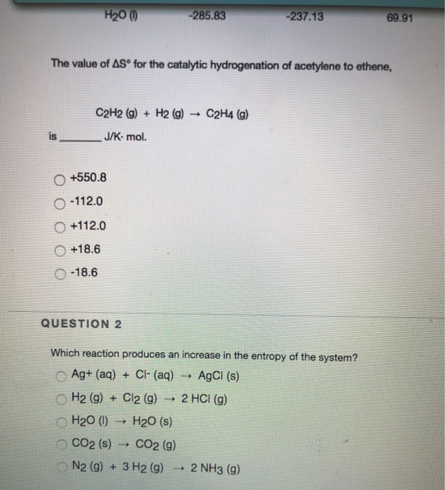 Solved Thermodynamic Quantities for Selected Substances at Chegg