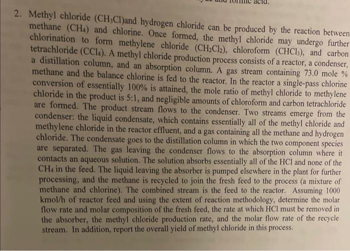 Solved 2 Methyl Chloride CH3Cl And Hydrogen Chloride Can Chegg Com   Image