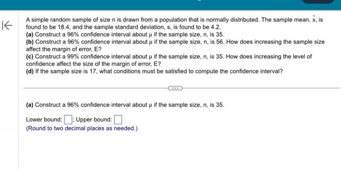 Solved A simple random sample of size n is drawn from a | Chegg.com