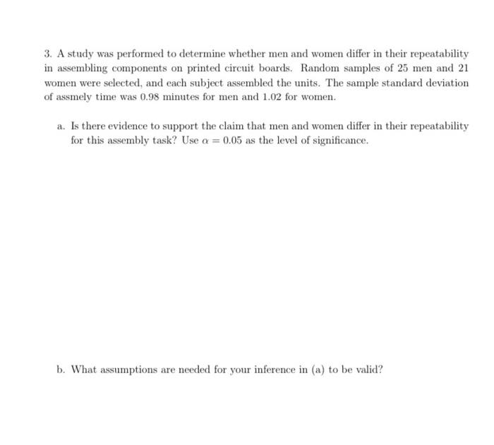 Solved 3. A study was performed to determine whether men and | Chegg.com