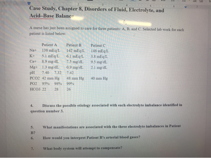 electrolyte balance case study with answers