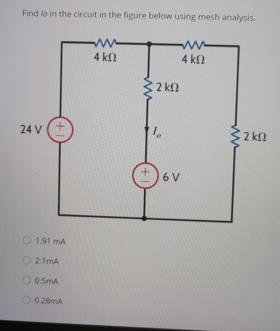 Solved Find lo in the circuit in the figure below using mesh | Chegg.com