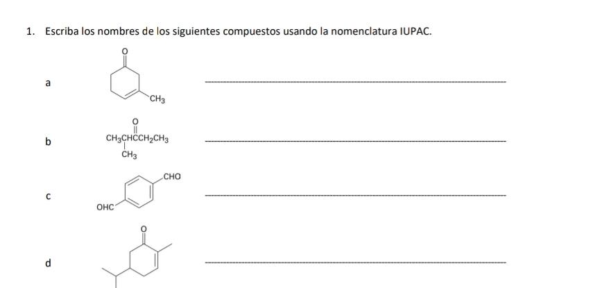 Solved Escriba los nombres de los siguientes compuestos | Chegg.com