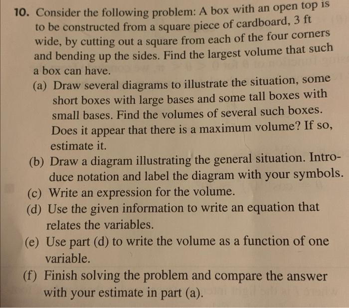Solved 10. Consider the following problem: A box with an | Chegg.com
