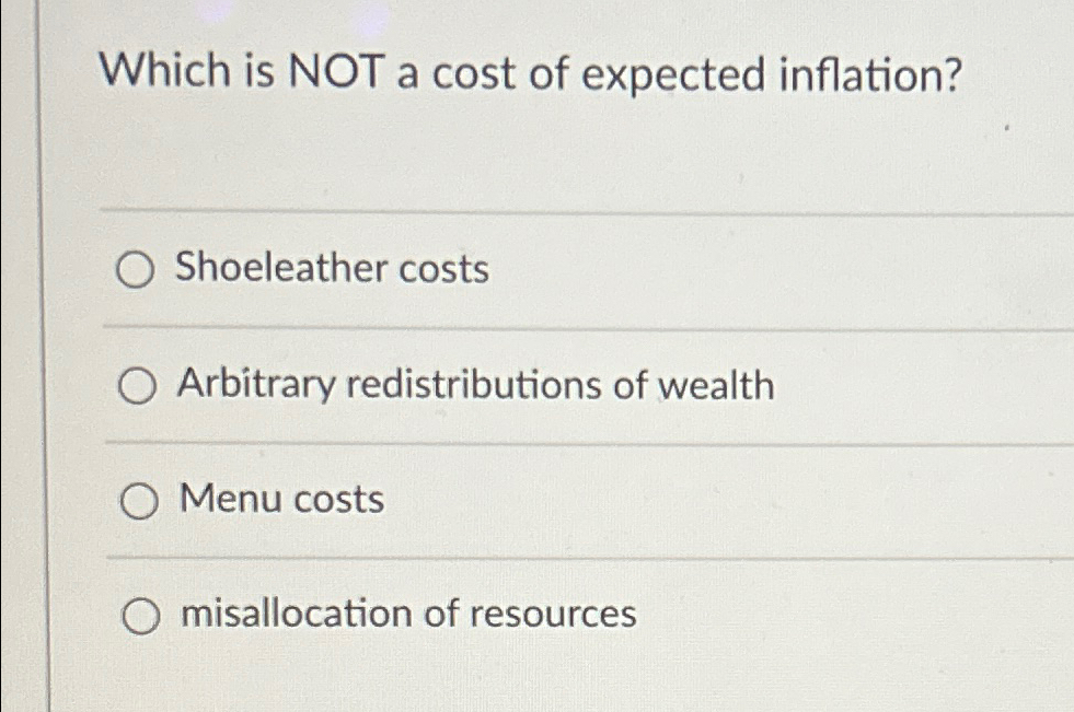 Solved Which is NOT a cost of expected inflation?Shoeleather | Chegg.com