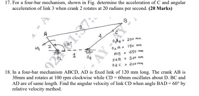 Solved 17. ﻿For a four-bar mechanism, shown in Fig. | Chegg.com