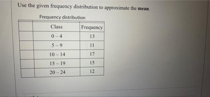 approximate mean of the frequency distribution calculator