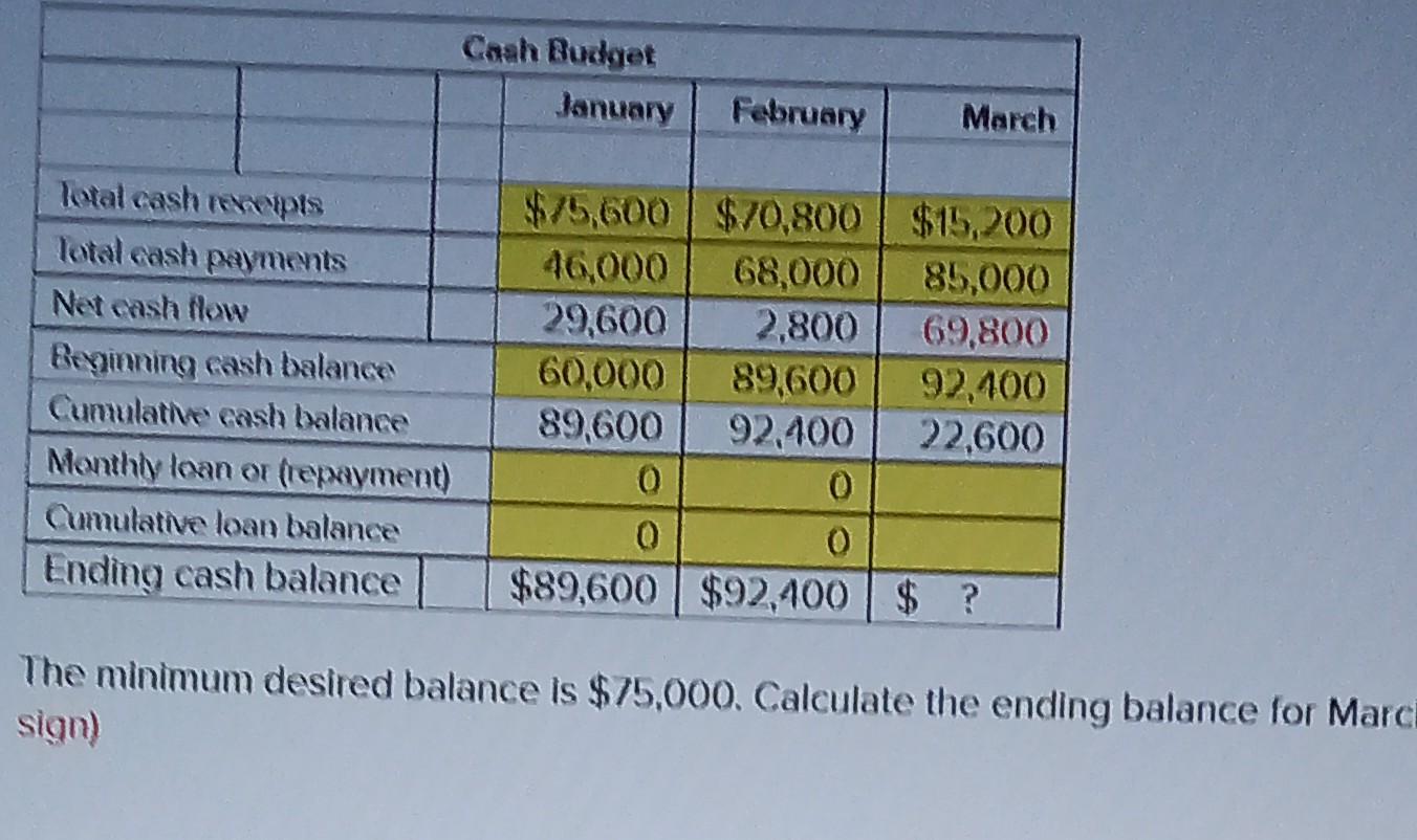 Solved Caah Budget January February March Total cash remepis | Chegg.com