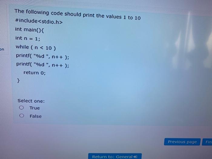 Solved The following code should print the values 1 to 10 | Chegg.com