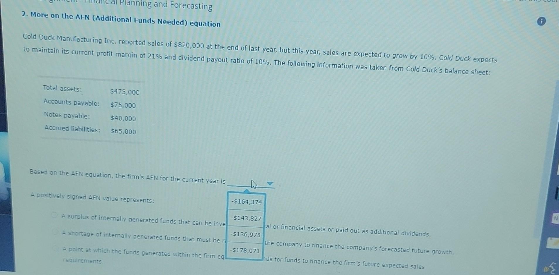 Solved 2. More On The AFN (Additional Funds Needed) Equation | Chegg.com
