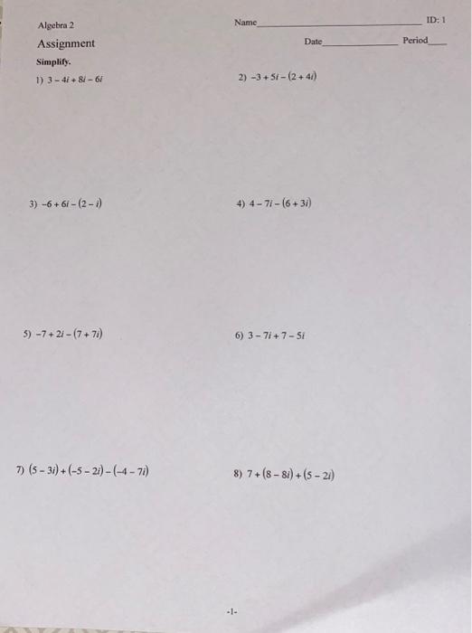 algebra 2 assignment simplify