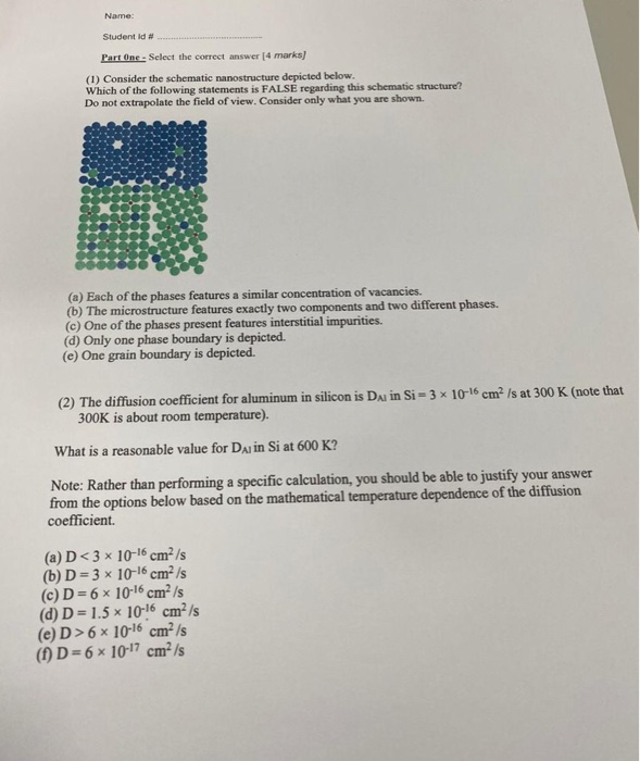 Solved Name Student Id Part One Select The Correct Chegg