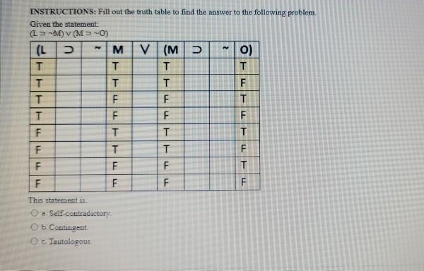 Solved INSTRUCTIONS: Fill out the truth table to find the | Chegg.com