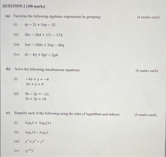 Solved Question 2 100 Marks A Factorise The Following Chegg Com
