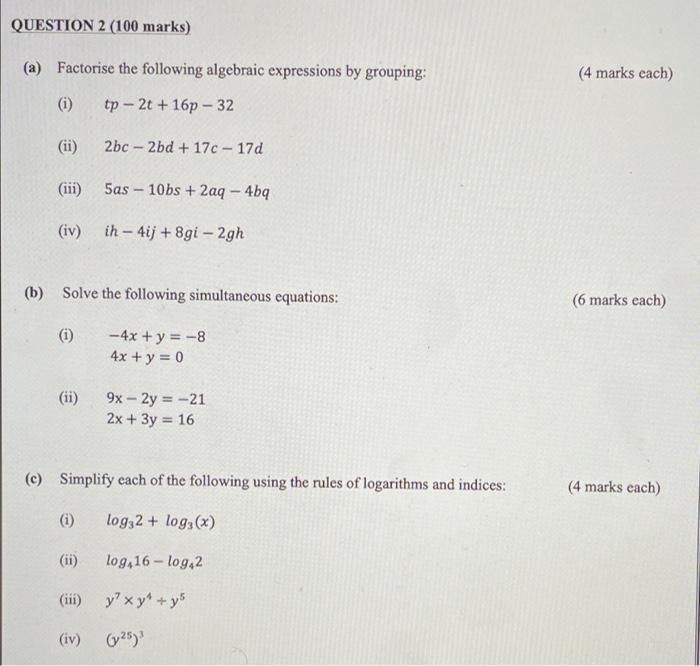 Solved Question 2 100 Marks A Factorise The Following Chegg Com