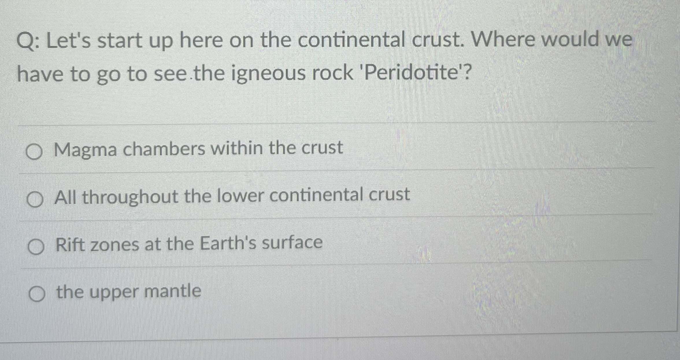 Solved Q: Let's start up here on the continental crust. | Chegg.com