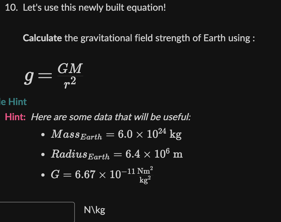 Solved Calculate The Gravitational Field Strength Of Earth 