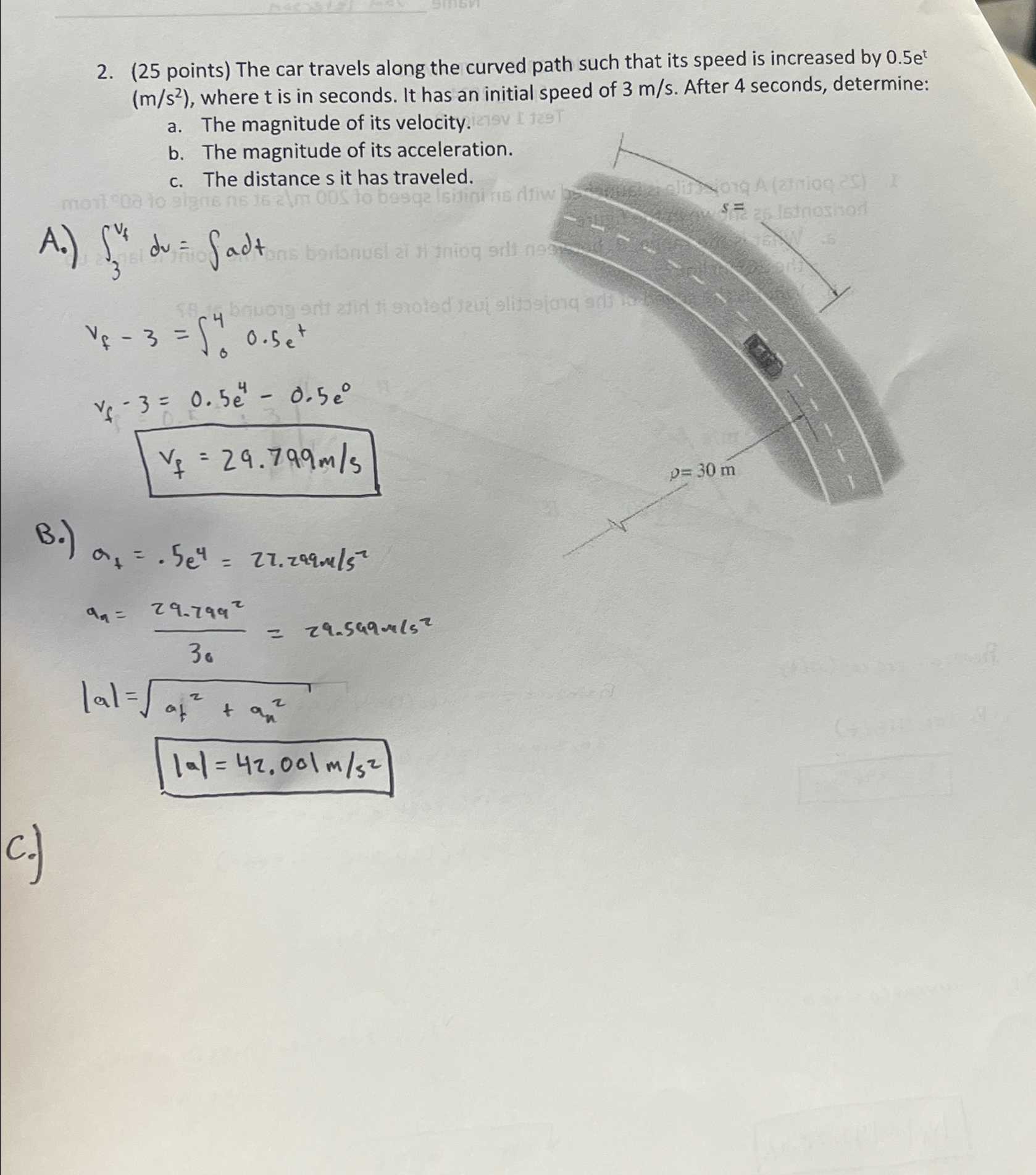 Solved ( 25 ﻿points) ﻿The Car Travels Along The Curved Path | Chegg.com