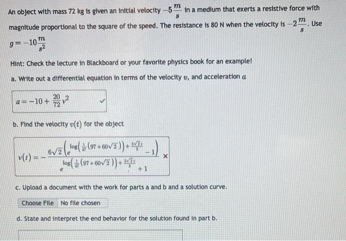 Solved An Object With Mass 72 Kg Is Given An Initial | Chegg.com