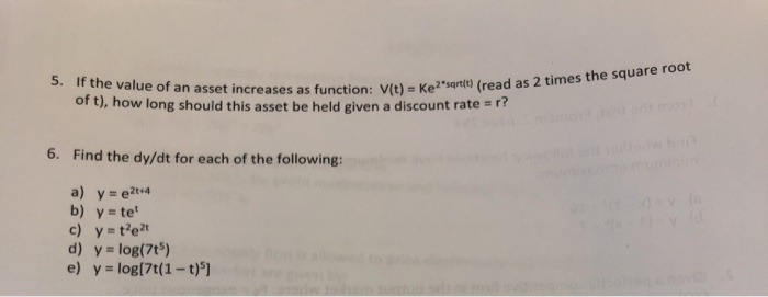 Solved 5. If the value of an asset increases as function: | Chegg.com