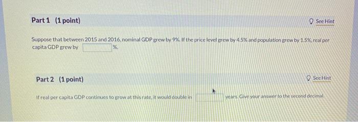 Solved Part 1 (1 point) O See Hint Suppose that between 2015 | Chegg.com