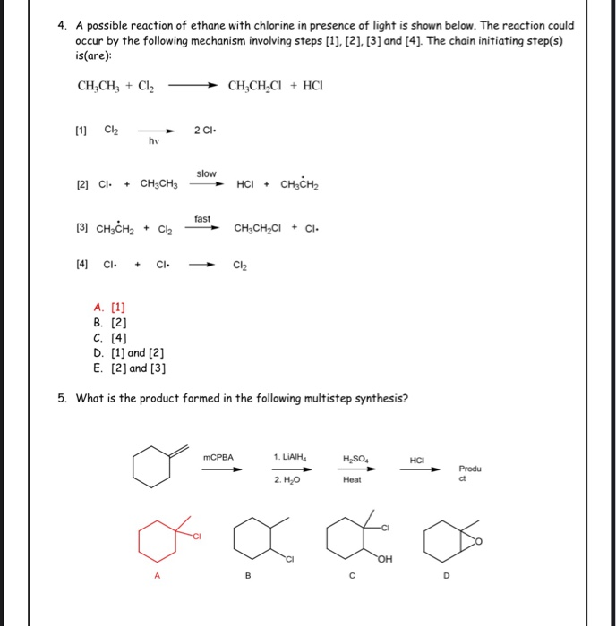 Solved 4. A possible reaction of ethane with chlorine in