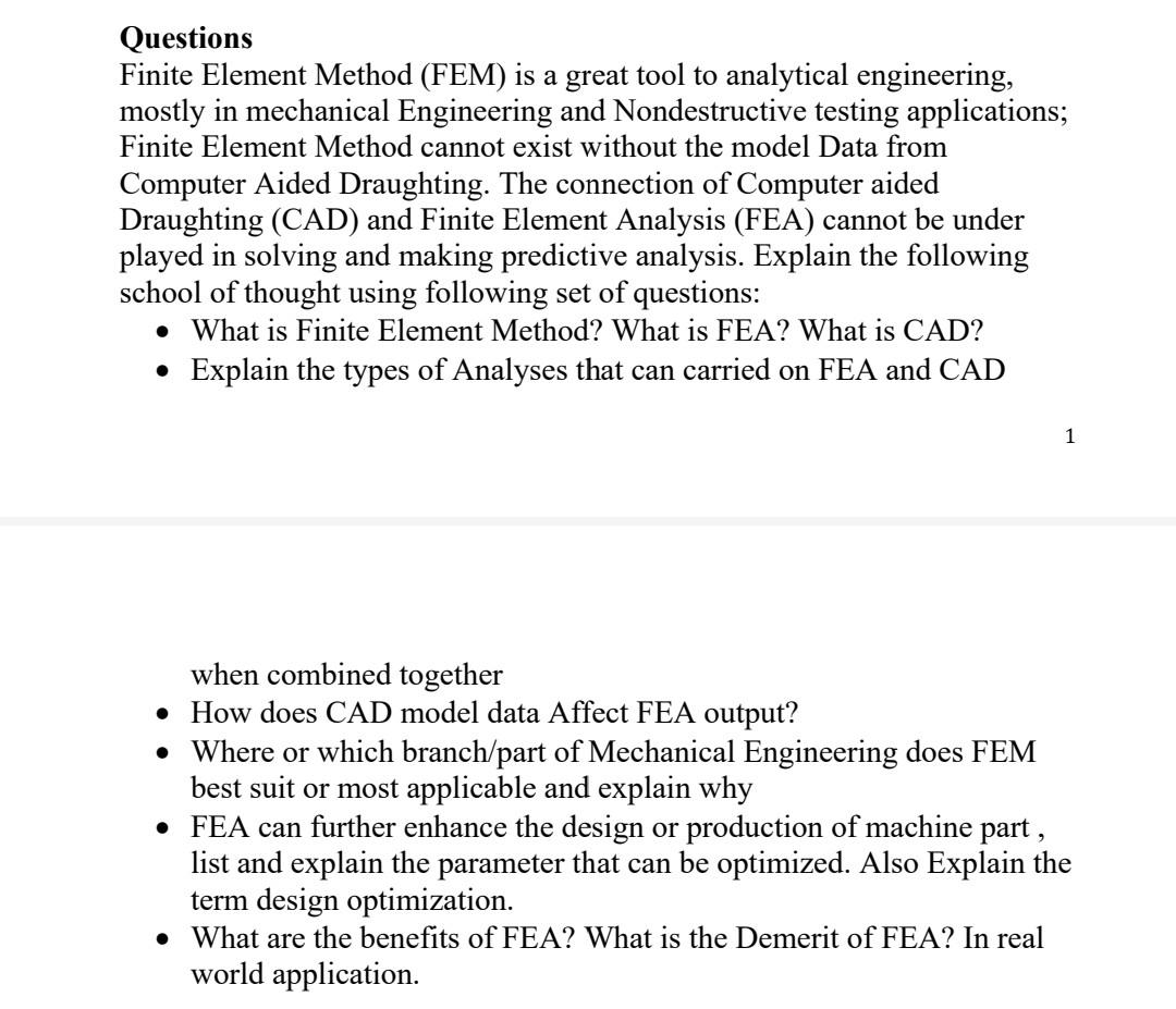 Solved Questions Finite Element Method (FEM) is a great tool | Chegg.com