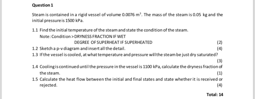 Solved Question 1Steam is contained in a rigid vessel of | Chegg.com