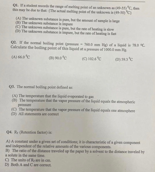 Solved Q1. If a student records the range of melting point | Chegg.com