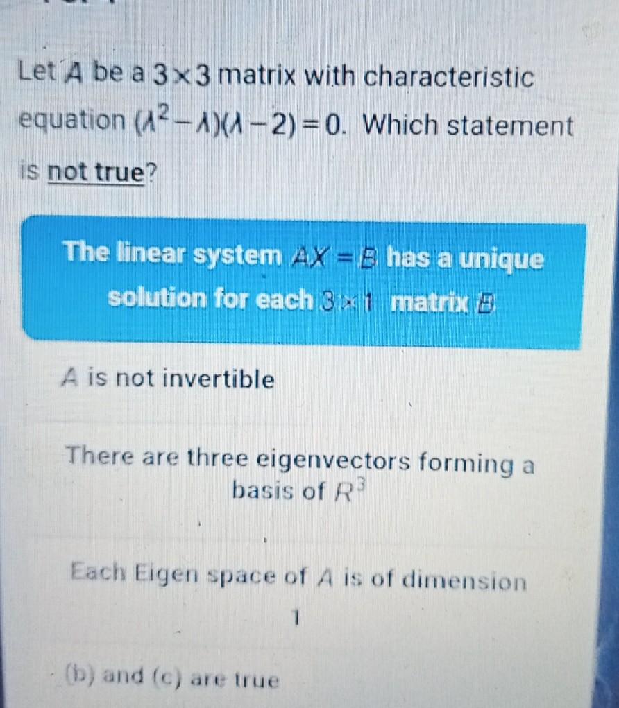 Solved Let A be a 3x3 matrix with characteristic equation | Chegg.com