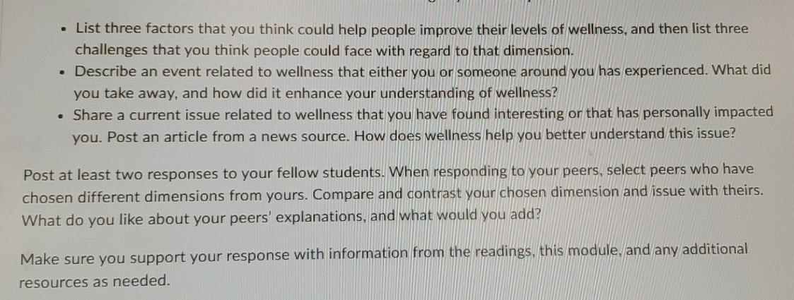 Solved • List three factors that you think could help people | Chegg.com