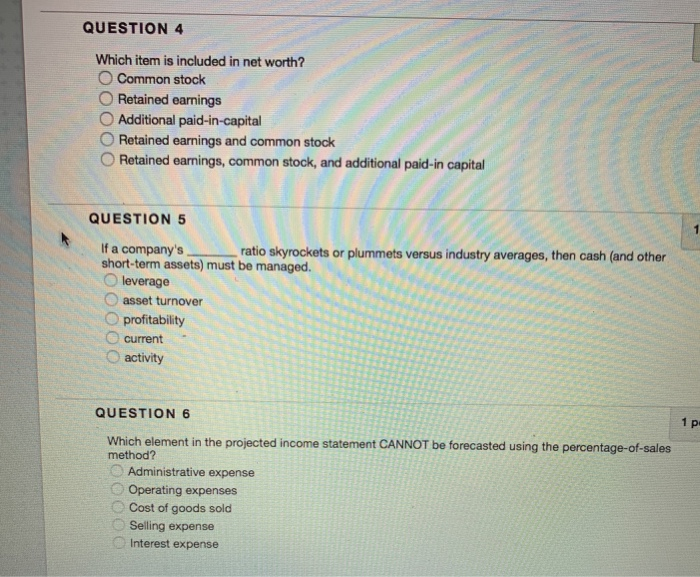 Solved QUESTION 4 Which item is included in net worth?