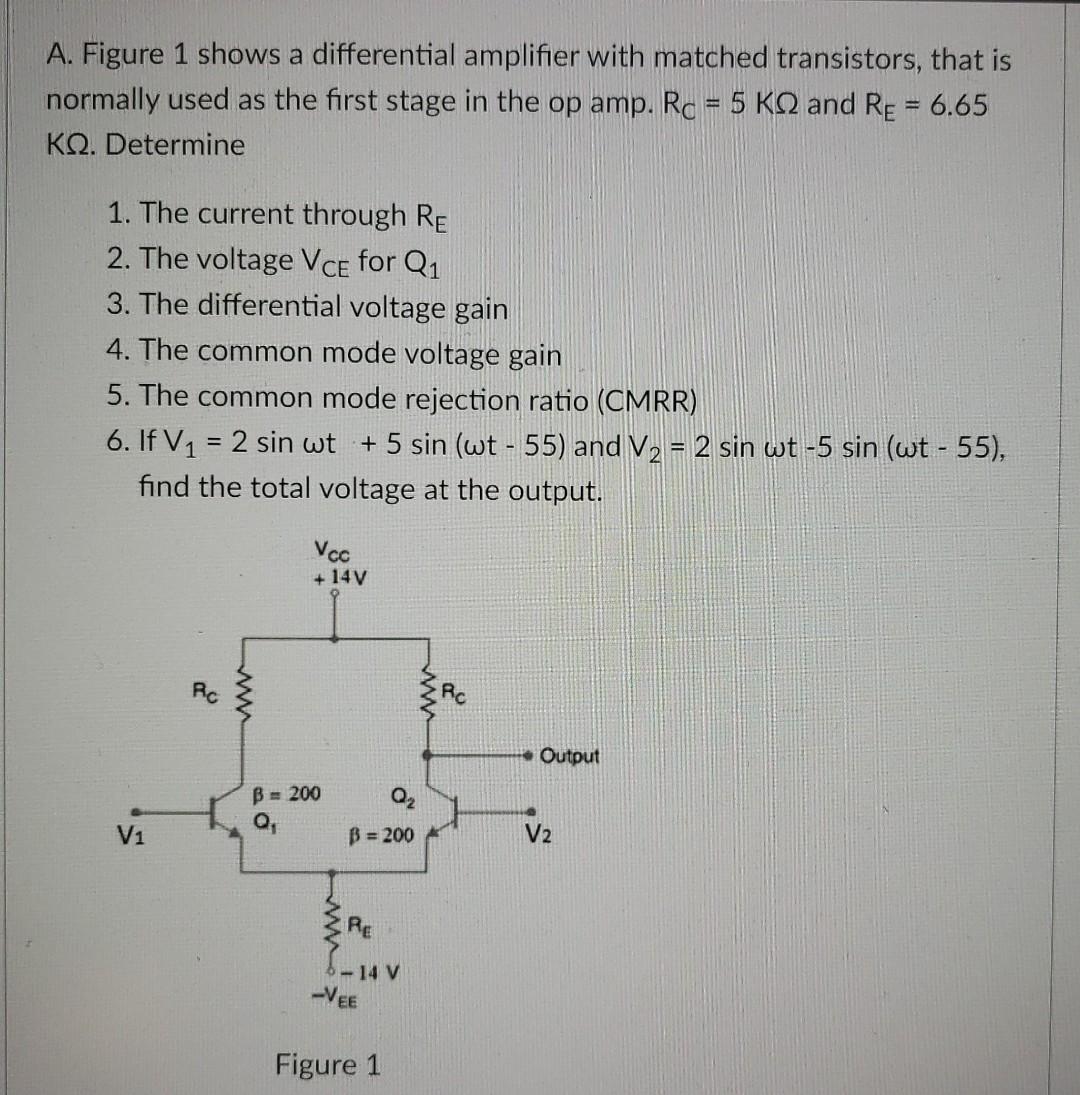 Solved A. Figure 1 Shows A Differential Amplifier With | Chegg.com