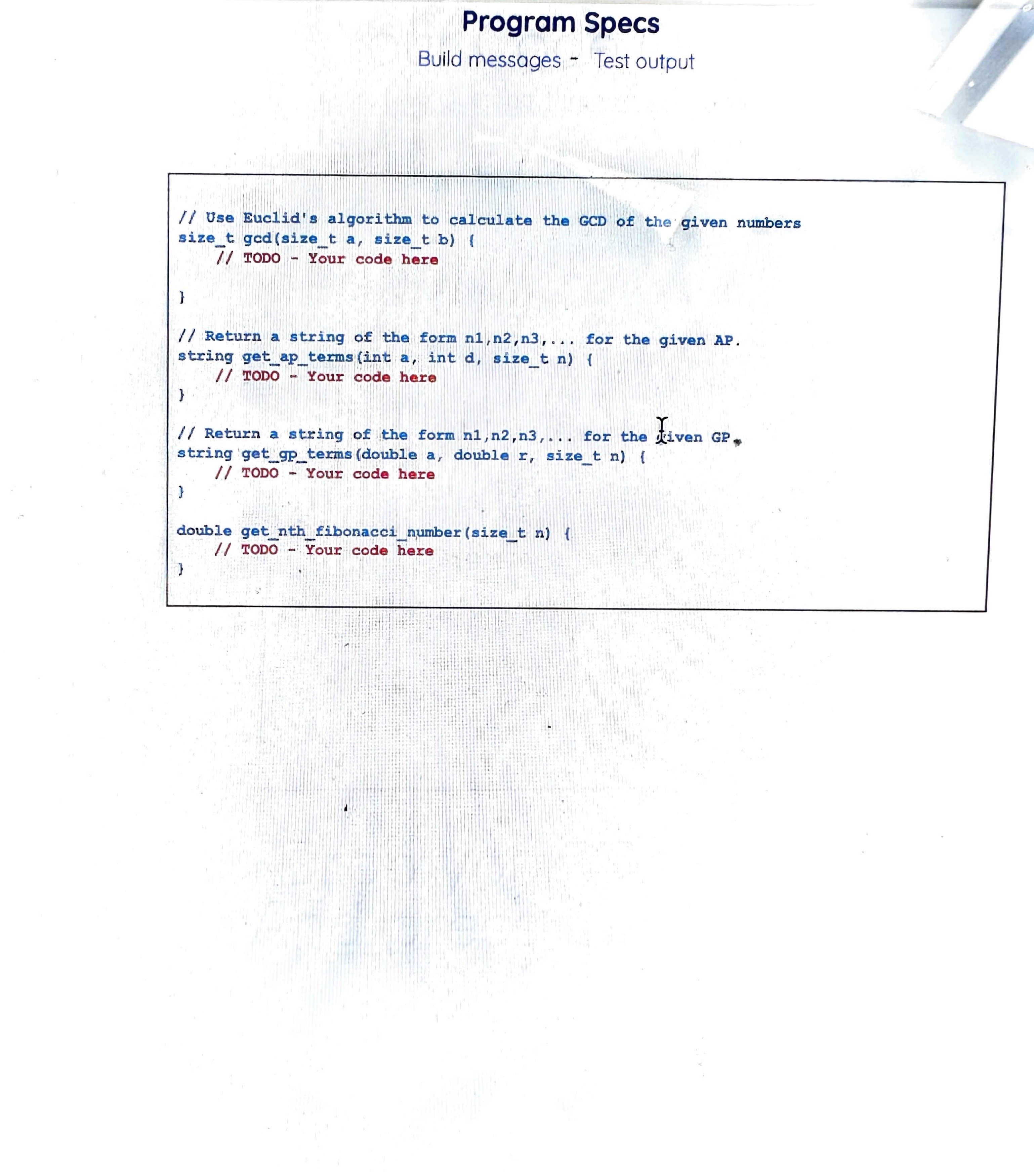 Program SpecsBuild messages - ﻿Test output | Chegg.com