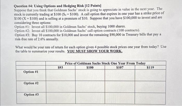 Solved Question \#4: Using Options and Hedging Risk [12 | Chegg.com