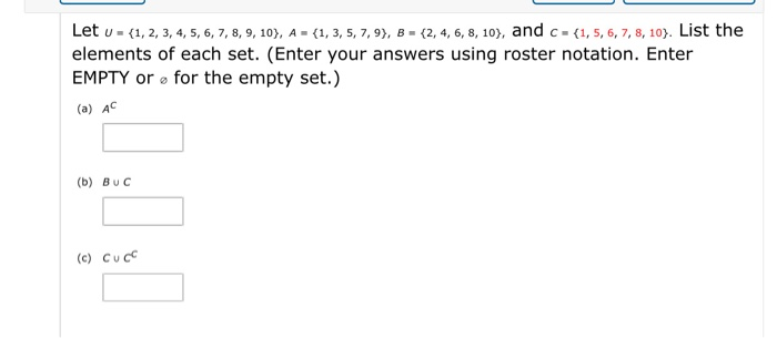 Solved Let U = {1, 2, 3, 4, 5, 6, 7, 8, 9, 10), A - | Chegg.com