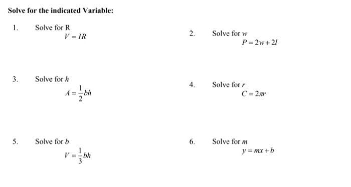 Solved Solve For The Indicated Variable: 1. Solve For R V = | Chegg.com