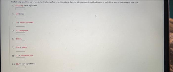 Solved (o) 69.60 end active ingredients (b) i7e tabnets (c) | Chegg.com