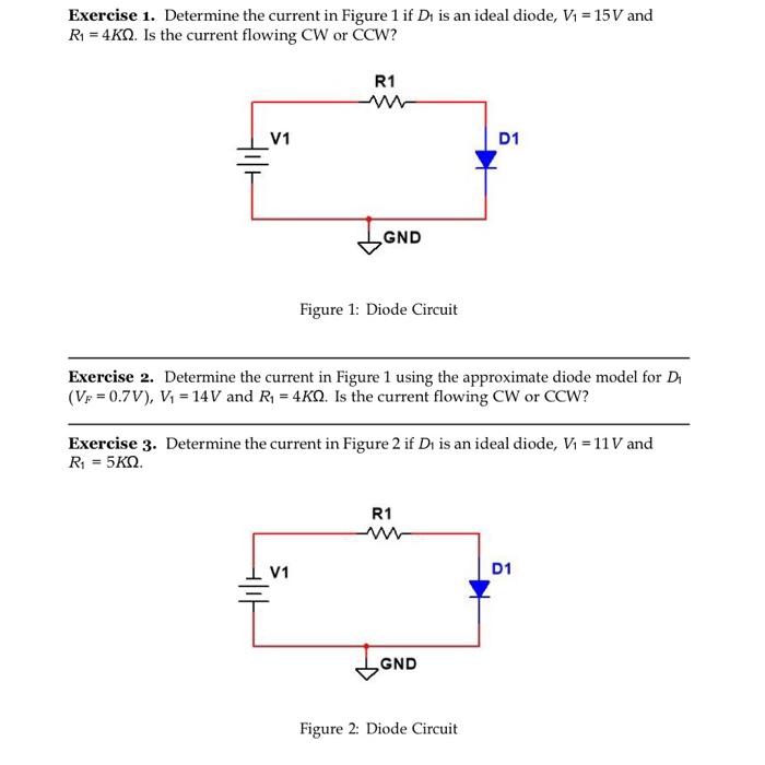 Solved Exercise 1. Determine The Current In Figure 1 If D1 | Chegg.com